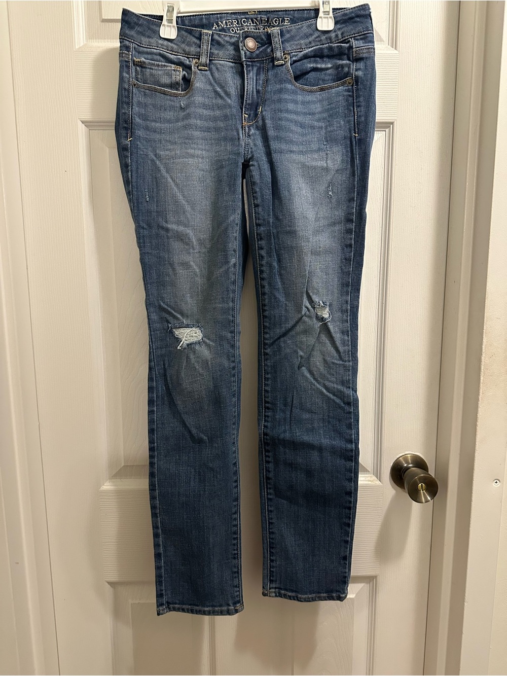 American Eagle Outfitters Women's Distressed Skinny Stretch Jeans - Medium Blue